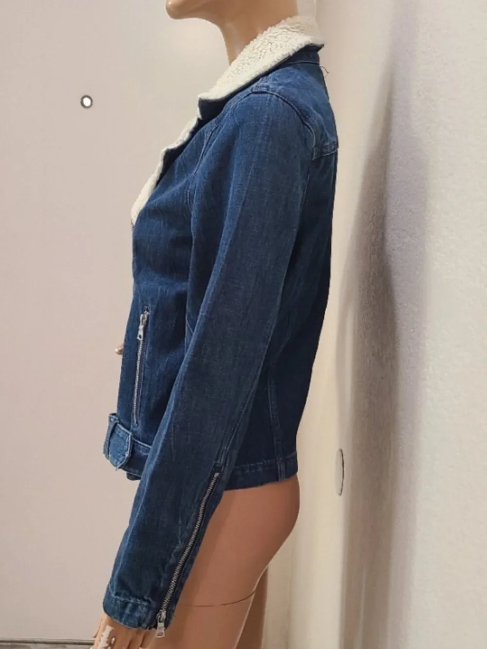 VINTAGE GAP 1969 DENIM MOTO JACKET SHEARLING COLLAR JEAN JACKET sz M - Picture 5 of 9